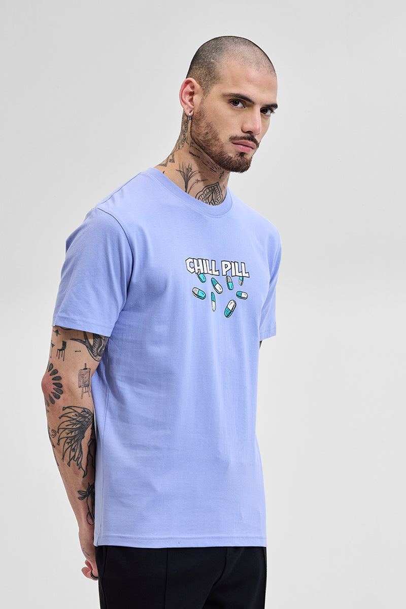 Chill Pill Light Blue Graphic Print Slim Fit T-Shirt