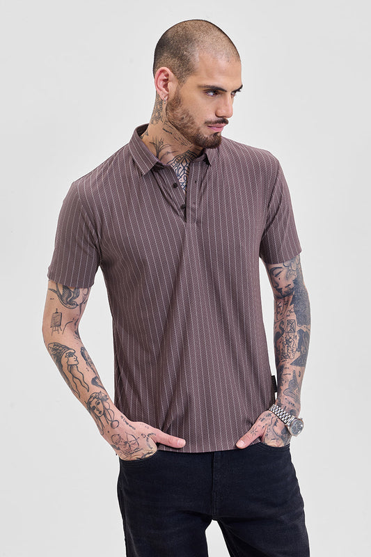 Dark Brown Stitchless Stripes Polo T-Shirt