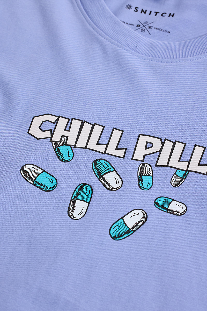 Chill Pill Light Blue Graphic Print Slim Fit T-Shirt