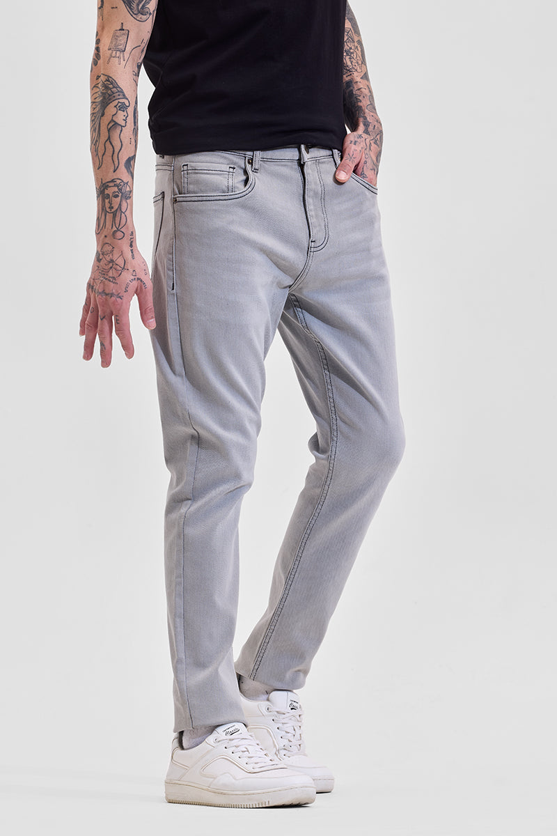 Grey Mid Rise Slim Fit Jeans