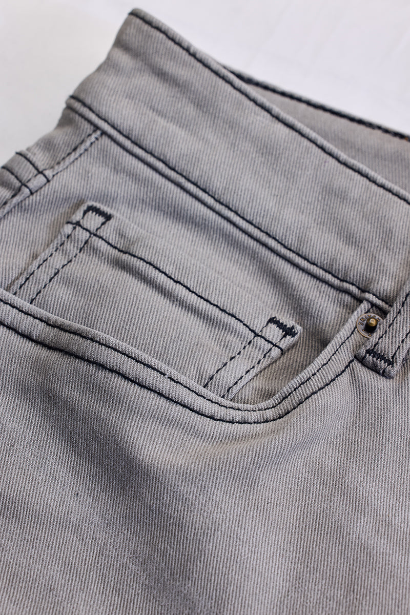 Grey Mid Rise Slim Fit Jeans