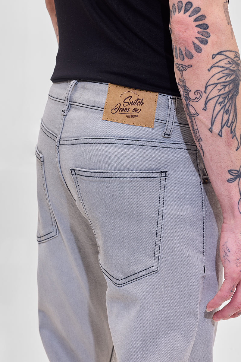 Grey Mid Rise Slim Fit Jeans