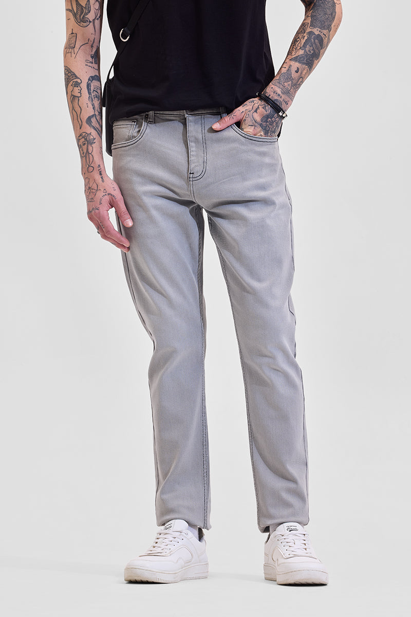 Grey Mid Rise Slim Fit Jeans