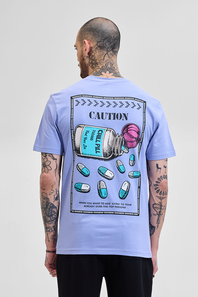 Chill Pill Light Blue Graphic Print Slim Fit T-Shirt